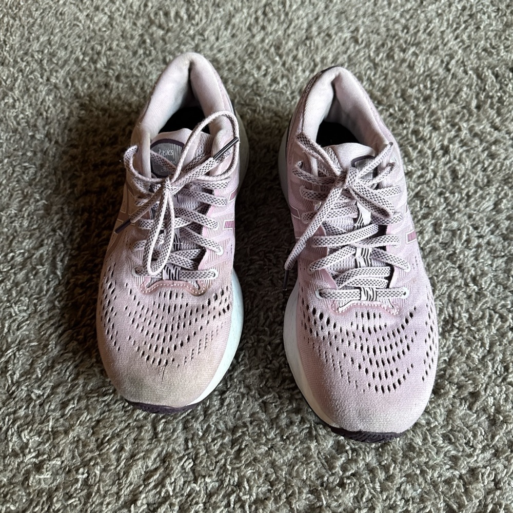 Asics Pink Athletic Shoes with Knit Upper and Cushioned Sole